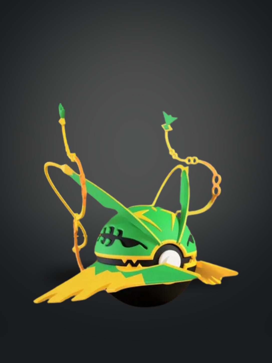 Vista frontal de la pokebola Mega Rayquaza