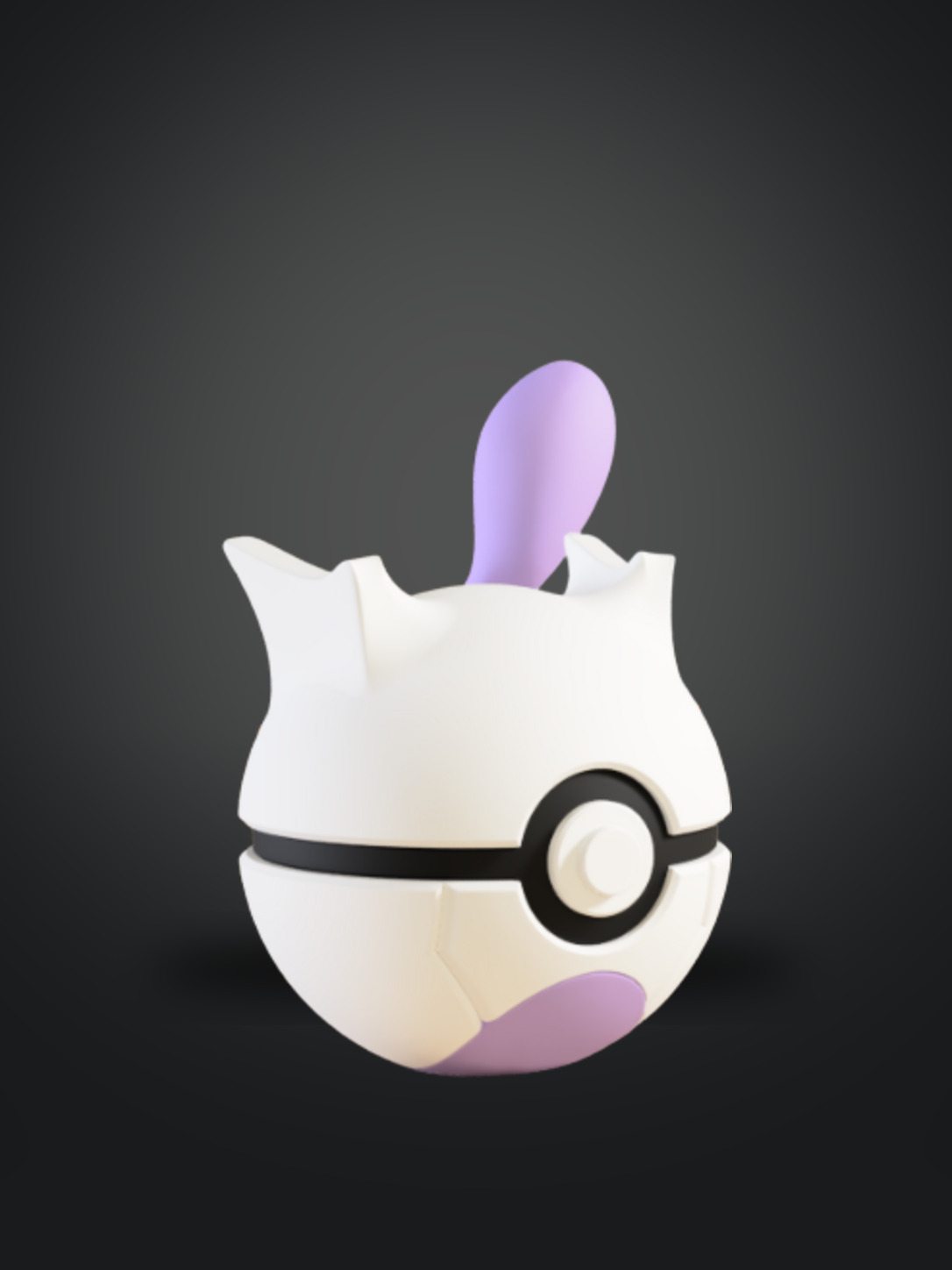 Vista frontal de la pokebola Mewtwo